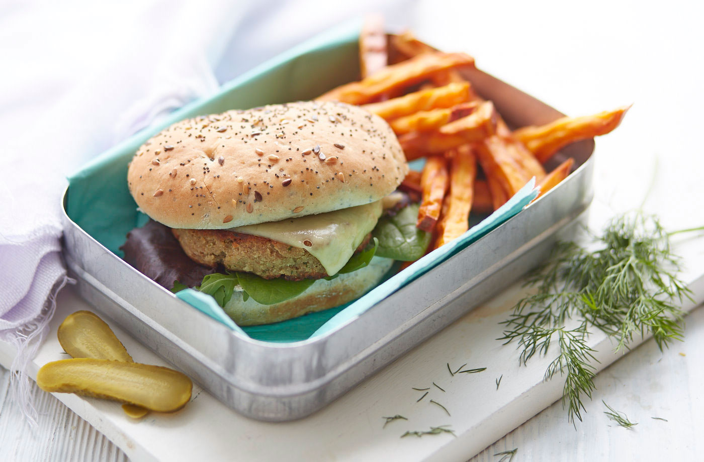 Mackerel burger with sweet potato chips recipe