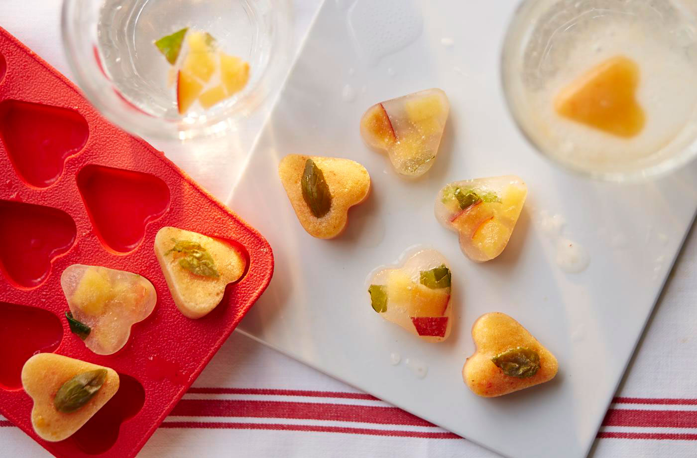 Peach, lime and basil-infused ice cubes recipe