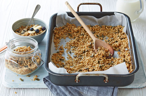 This granola recipe is not only good value, it's really easy to prepare, so you can adapt it to include your favourite toppings