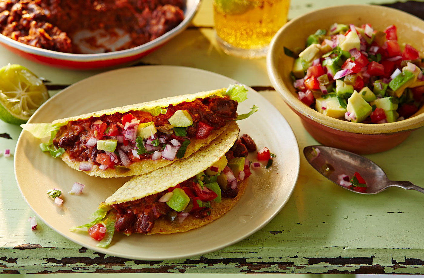 Red refried bean tacos recipe