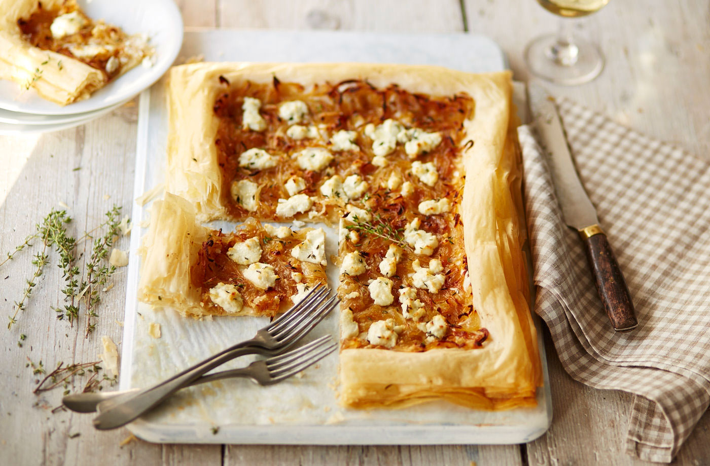 Caramelised onion and goat’s cheese filo tart recipe