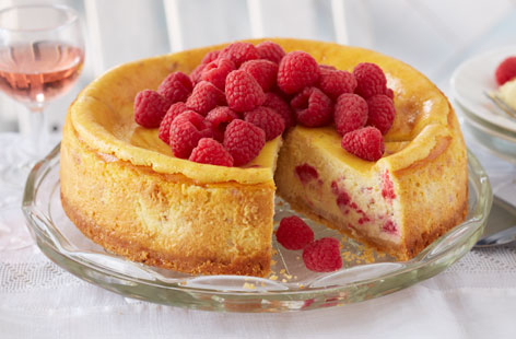 Pink lemonade is made with raspberries and, of course, lemons, making it the perfect flavour combo for a light and summery baked cheesecake