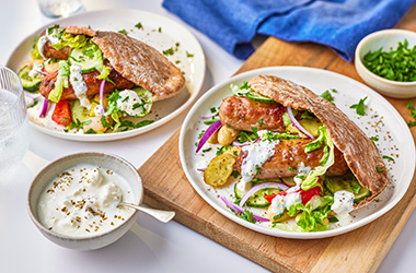 Greek-inspired sausage pittas