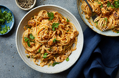 Sausage stroganoff spaghetti