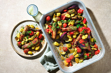 Sausage, veg and gnocchi traybake