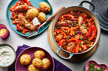 Smoky bangers and beans