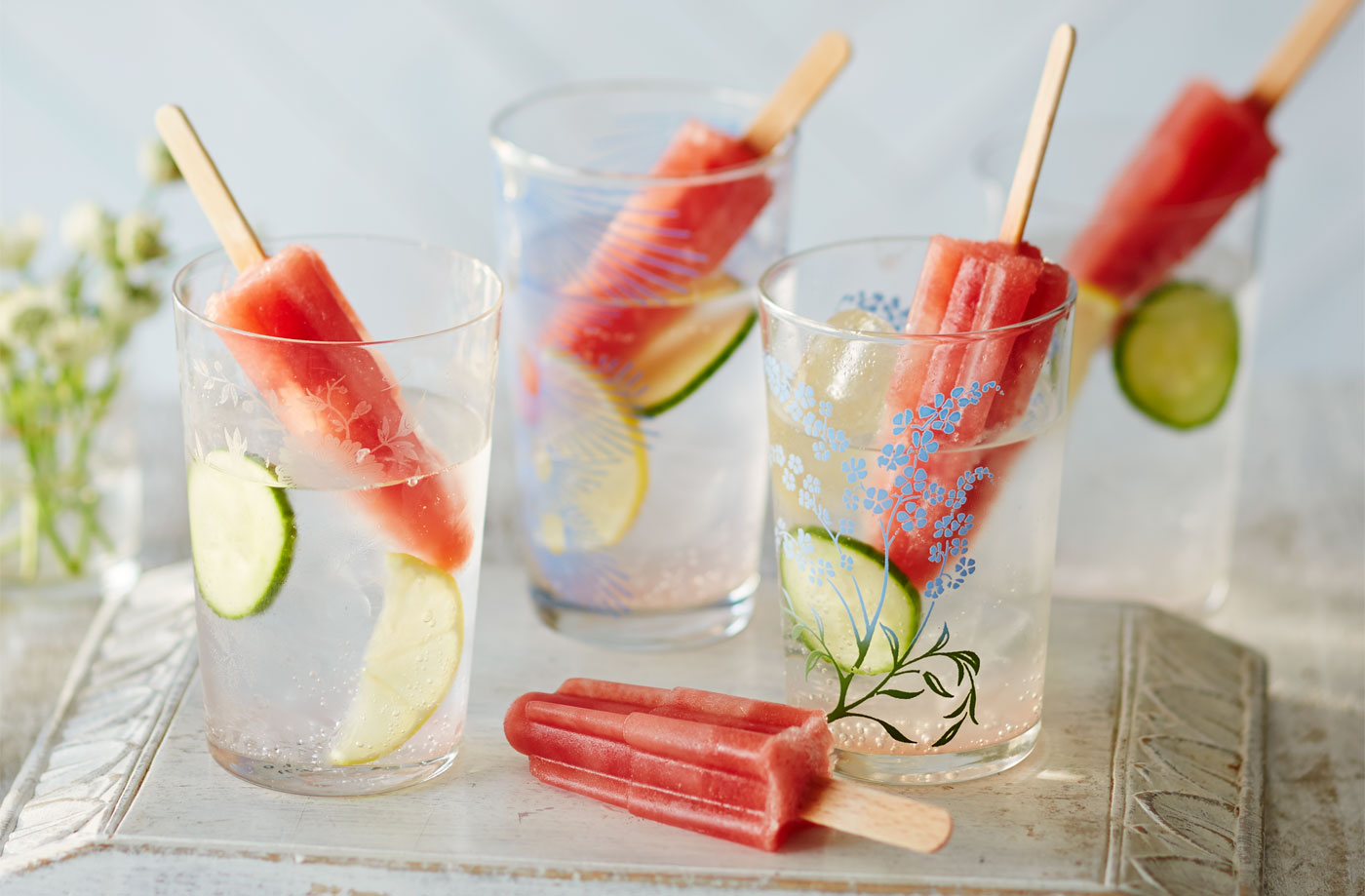 Watermelon and cucumber cocktail dipper lollies recipe
