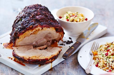 Harissa-glazed pork leg with quinoa  recipe