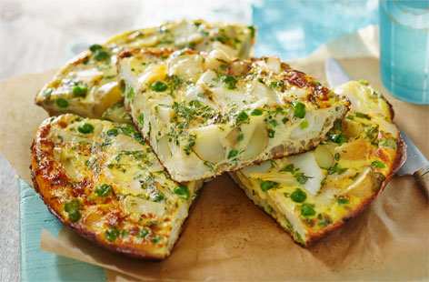 A summery take on a classic omelette, this tasty frittata is packed with smoked haddock, onion and peas and served with the season’s finest Jersey royals.