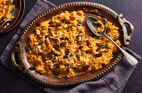 Halwa, meaning 'sweet' in Arabic, is literally what this dish is - a very sweet and delicious plate of shredded carrots spiced with saffron and cardamon
