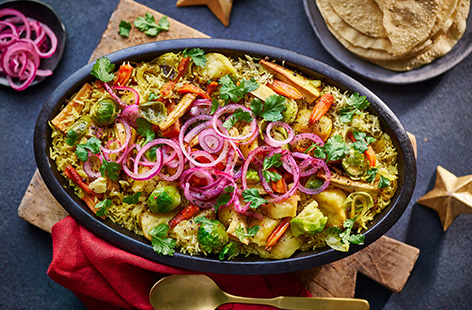 Wondering what to do with all those festive leftovers in your fridge? Our bubble and squeak biryani can be made with whatever leftover veg you have at the ready.
