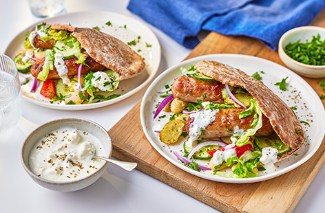 Greek-inspired sausage pittas