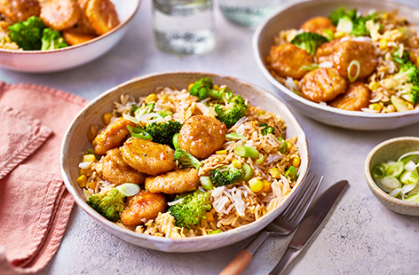 Chinese five spice-flavoured honey gives these chicken nuggets a sweet kick that kids especially will love. Serve with egg-fried veg-packed rice for your new favourite fakeaway dish.