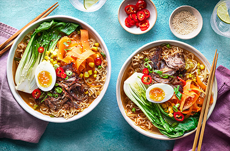 Try something new with your leftover lamb with this super easy ramen recipe. Give packet noodles extra flavour with miso and ginger, then load on your leftover meat and whatever toppings you fancy. We recommend pak choi, carrots and jammy eggs.