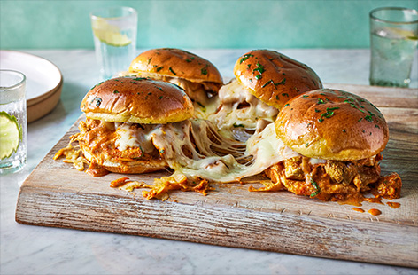 Use leftover butter chicken – a rich, creamy and mildly spiced curry – to make these cheesy pull-apart sliders. Ready in just 20 minutes, this quick dinner is a top treat meal for a Friday night in.