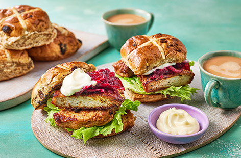 Jeremy says: “My Chop cross buns combine the perfectly salty and lightly curried flavour of the Chinese-inspired marinade with a sweet and sour pickle, layered in a hot cross bun for a delicious Chinese-inspired Easter lunch.”