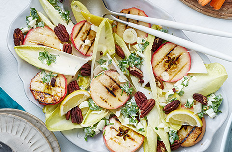 This fresh, crunchy salad is bursting with flavour from nutty chicory leaves, charred apple and a creamy egg dressing