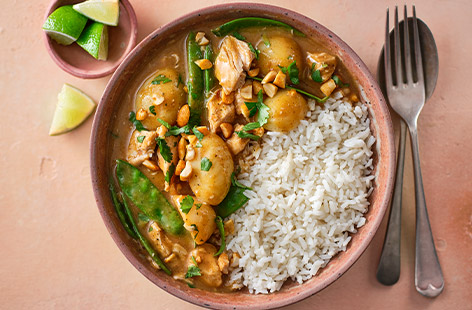 Here, retro ingredients are given a modern makeover in a flavour-packed curry that proves affordable and super-easy to make when WFH. Make tinned ingredients the star of the show with this speedy chicken massaman recipe.