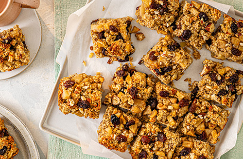 Make a batch of these healthy apple crumble oat bars to have on hand when you need a snack. Oats, apples and sultanas are a source of fibre, and these are the perfect fix for when you're craving something sweet.
