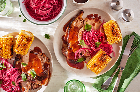 Perfect for those sunny days, this adventurous dish can be roasted or finished off on your trusty barbecue before being served with sweetcorn cobs and sharp pickled onions.