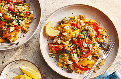 Baking orzo helps it absorb all of the rich flavours from the vegetables and stock in this fantastic Mediterranean stew