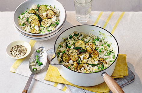 Creamy risotto is made even better with a gooey cheese sauce in this super summer dish