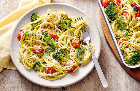 This tasty pasta recipe makes a sauce out of whole-baked feta with tomatoes and broccoli, tossed together with a zesty pesto - big flavours that are sure to be a big hit with all the family!