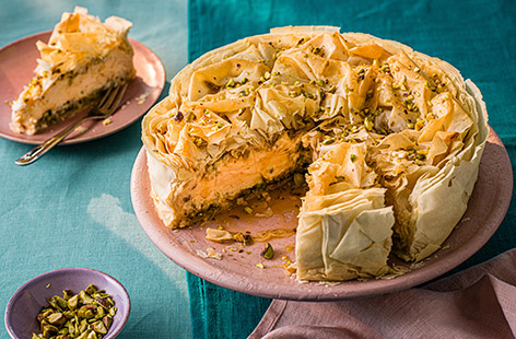 We've given a classic baked cheesecake a Middle Eastern-inspired twist with a moreish Baklava topping. This recipe takes a little time, but is well worth the effort and is sure to impress at any celebration, from Easter through to Christmas.