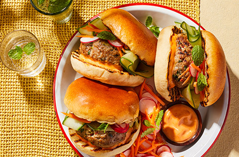 We've given these juicy pork burgers a Vietnamese twist, packed full of fresh, spicy and zingy flavours. Budget-friendly and freezable, we've got your new summer bbq main sorted!
