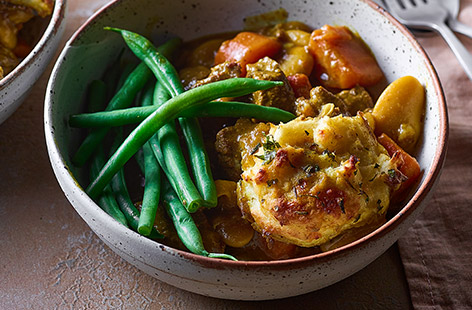 This hearty beef stew is a brilliant winter warmer. Make your own parsnip dumplings with Cheddar and herbs and grab a spoon! The whole family will love this one.
