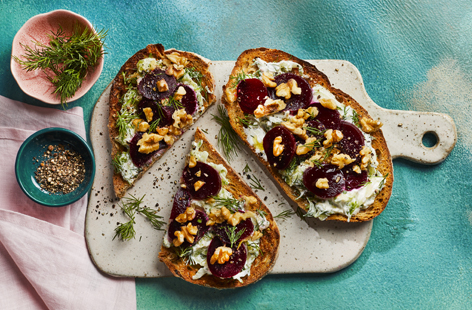 Toast to Mum this Mother's Day with these super-easy and tasty beetroot rye toasts, served with dill and cucumber yogurt. Ideal for a light lunch, starter, snack or as part of an afternoon tea.