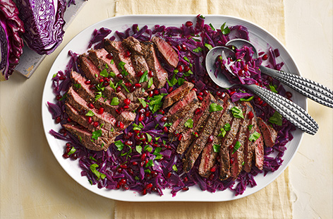 Braise this bright and colourful vegetable and serve alongside beef medallions and pomegranate seeds for a seasonal main that's bursting with colour and flavour.