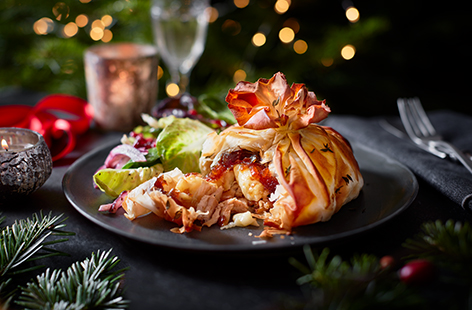 Tuck into a speedy festive meal for one with this crisp filo parcel. 