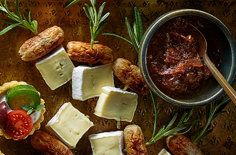 Creamy brie, fragrant rosemary and flavoursome sausages combine on these simple skewers for a speedy bite-sized delight, perfect for kicking off your festivities