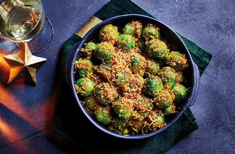 Classic Brussels sprouts get an upgrade with nutty brown butter and a crunchy garlic breadcrumb topping