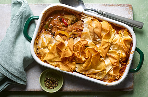 A comforting, creamy chicken pie with a subtle fajita kick makes for a tasty twist on a traditional recipe. Then add lots of hidden veg and make it lighter with filo pastry and you have a winning midweek meal. Even better, there's leftover pie filling to create these creamy chicken fajitas
