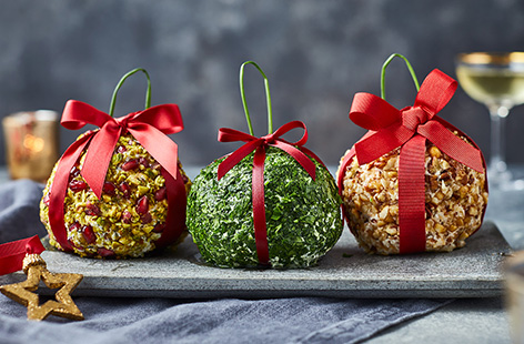 Kick off your Christmas feasting with these clever cheese bauble starters in three festive flavour combinations.