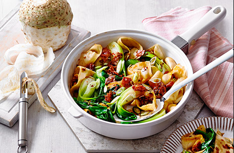 These crunchy celeriac ribbons are a perfect alternative to traditional egg-noodles