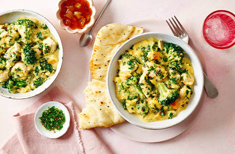 When only a creamy curry will do, bookmark this super-easy recipe using leftover creamy sauce from our Spiced roasted veg mac and cheese. With frozen veg and storecupboard spices, this is the ultimate fast fakeaway dish for any night of the week.