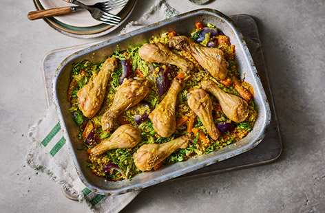 Simple flavours, budget-friendly chicken drumsticks and root veg make this one-tray family dinner so appealing. It tastes pretty good too!