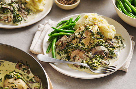 Inspired by the French classic, chicken Florentine, our version uses frozen chicken breasts and veg, but it's just as delicious and a lovely dish to serve for a special, yet affordable meal. Rich and creamy, serve with mashed potato and green beans and voilà!