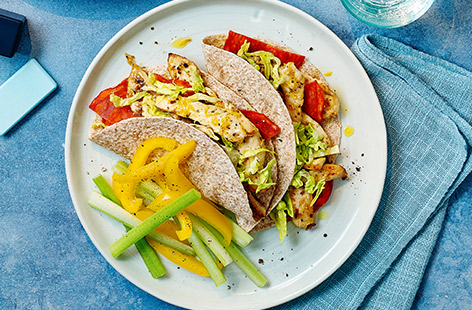 Try this speedy wrap recipe for children; made with lemon and garlic chicken, chorizo and lettuce.