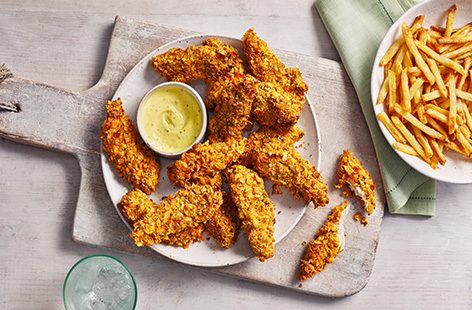 These crispy chicken tenders are made entirely in the air-fryer. Serve with a sticky honey mustard sauce and get dipping.