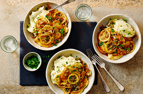 Chicken piccata is a classic Italian recipe with chicken, which is pounded flat, dredged in flour then fried and comes served with a delicious lemon and caper sauce. Not sure what to serve with chicken piccata? Our serving suggestion is mashed potato but you could also serve with rice or crispy potatoes, or even make chicken piccata pasta.