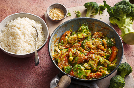 Get two of your 5-a-day in this quick and easy stir-fry recipe with broccoli, chillies and sesame seeds