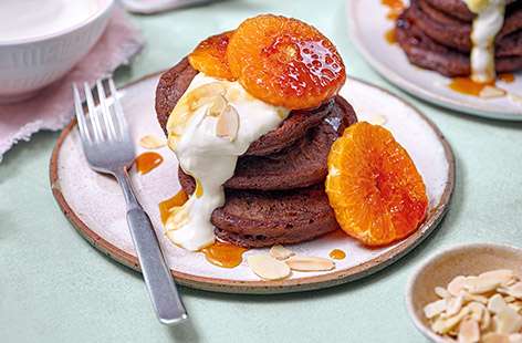 Chocolate orange fans will love this easy, speedy pancake recipe, where cocoa powder gives the hit of chocolate and easy peelers provide the sweet, citrus note. It makes a special breakfast or serve up on Pancake Day for something a bit different.