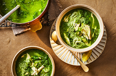 This nourishing, low-fat chicken noodle soup is a real winter warmer! You'll need a whole chicken, cooked gently on the hob, plus plenty of spices and coconut milk, but the effort is totally worth it. Plus you'll have six portions to feed the troops or freeze for lunches at a later date.