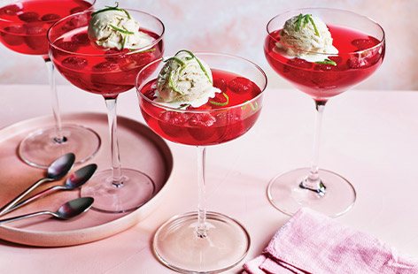 Inspired by the classic Cosmopolitan cocktail, this grown-up take on jelly and ice cream is perfect for parties. It takes just 15 minutes to prepare, then leave it to chill for 4 hours until the jelly has set.