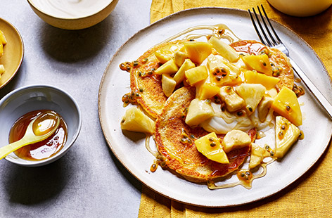 Make a batch of these pancakes to keep in the freezer. Serve alongside a medley of fruit, yogurt and a drizzle of honey for a satisfyingly sweet breakfast hit.