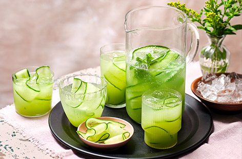 Cucumber gives this classic Cuban punch a cool and refreshing twist. Perfect for summer entertaining, you can make this in advance and just add the ice and water before serving. 